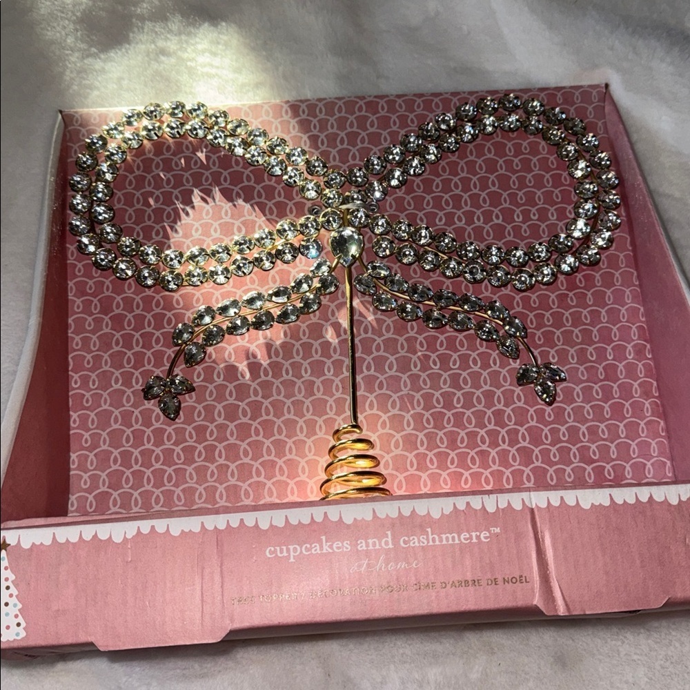 NEW Cupcakes and Cashmere Crystal Bow Tree Topper Gold Glam Holiday Decor NWT - Picture 5 of 9